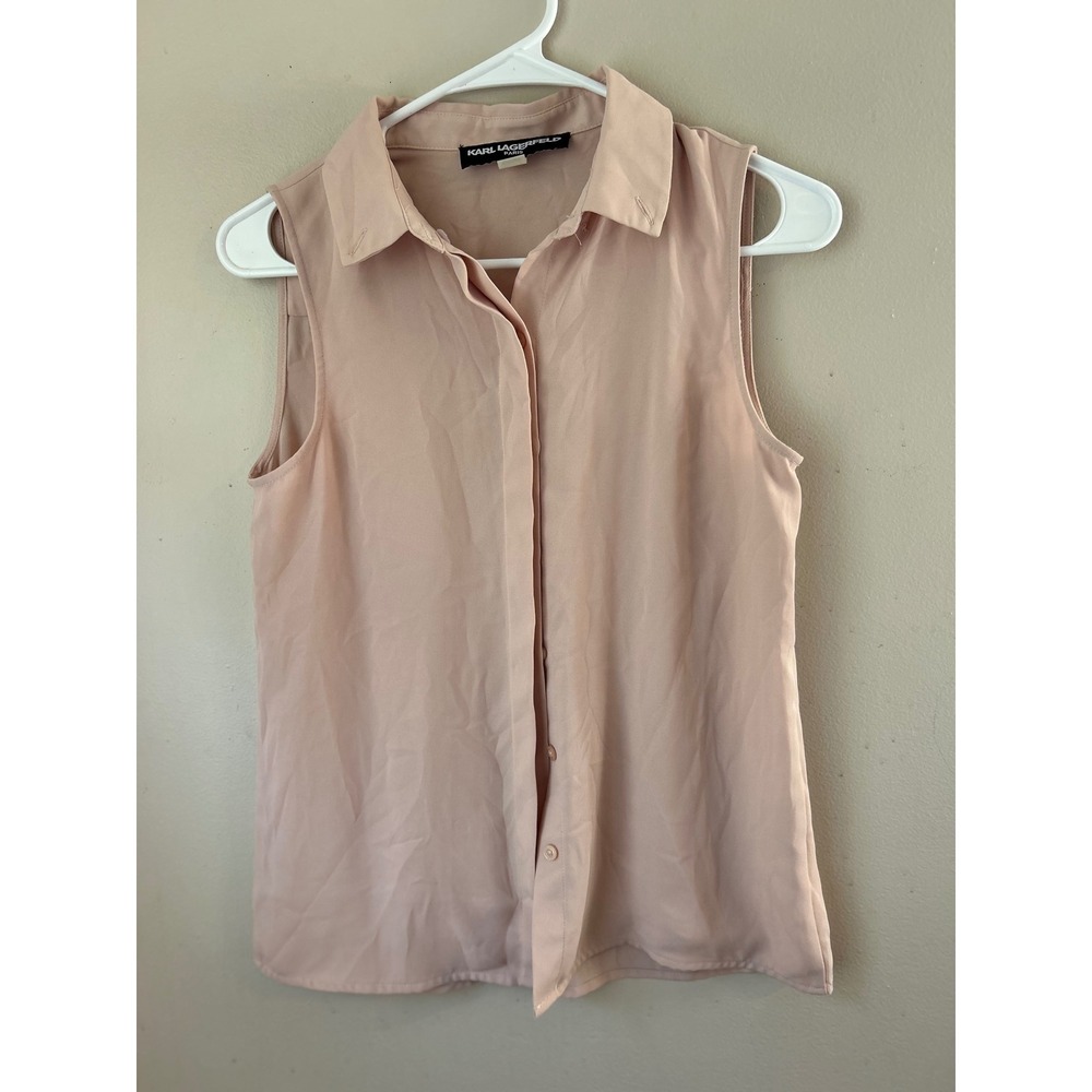 Karl Lagerfeld Paris Womens XS Sleeveless‎ Button Down Blouse Top Classic